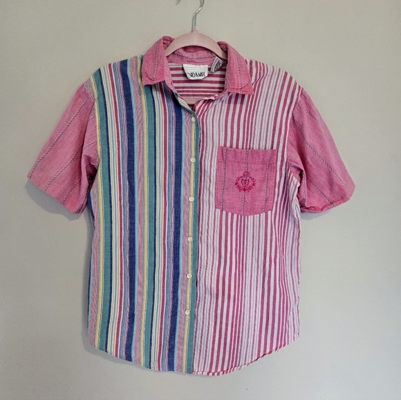 🍭VTG colorblock button down shirt - Picture 2 of 9